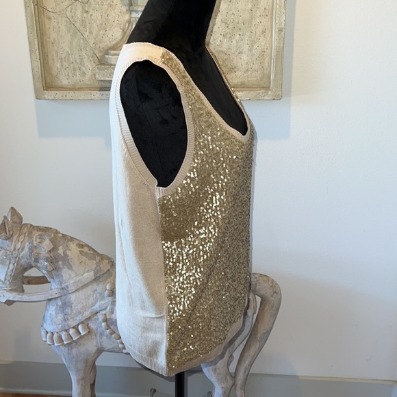 Calvin Klein sleeveless top‎ gold sequin sweater back Sz L - Picture 5 of 7
